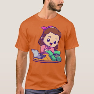 Cute Female Accountant With Laptop And Money Carto T-Shirt