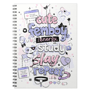 Cute Femboy Energy Study Slay Repeat Pastel Goth Notebook