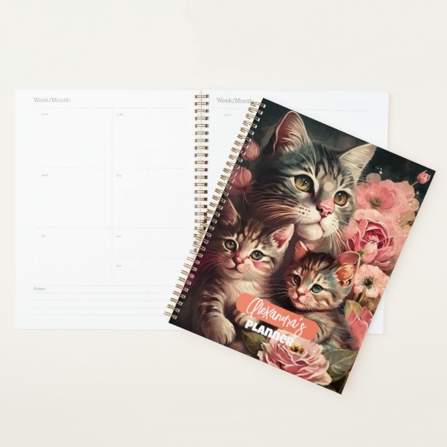 Cute Feminine Cat Lover's Planner with Mama Cat  (Display)