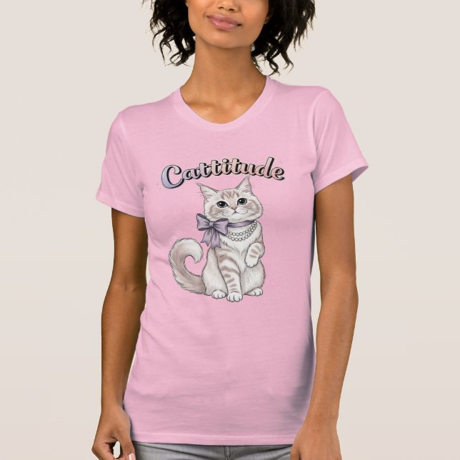 Cute Feminine “Cattitude” Cat T-Shirt  (Front)