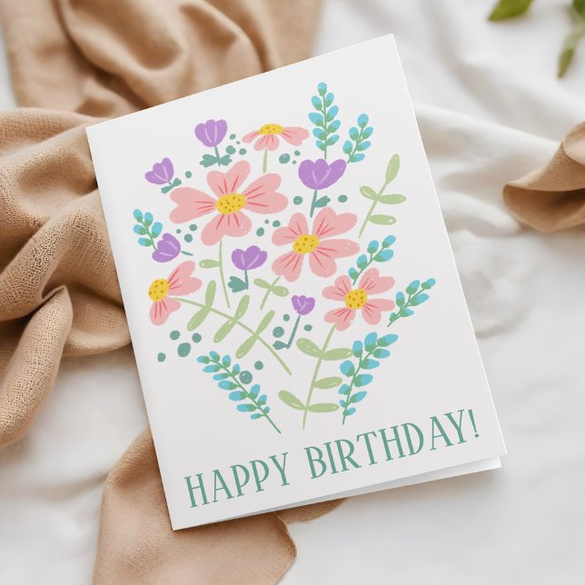 Cute Feminine Flowers Business Happy Birthday Card (Creator Uploaded)