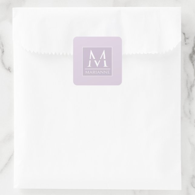 Cute Feminine Lavender Monogrammed Square Sticker (Bag)