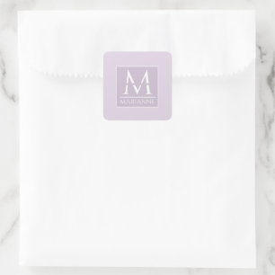 Cute Feminine Lavender Monogrammed Square Sticker