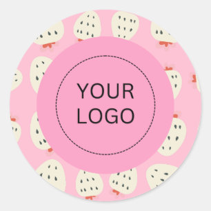 Cute Feminine Modern Strawberry Custom Logo Classic Round Sticker