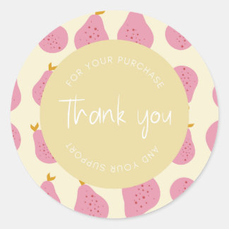 Cute Feminine Pear Pattern "Thank You" Packaging Classic Round Sticker