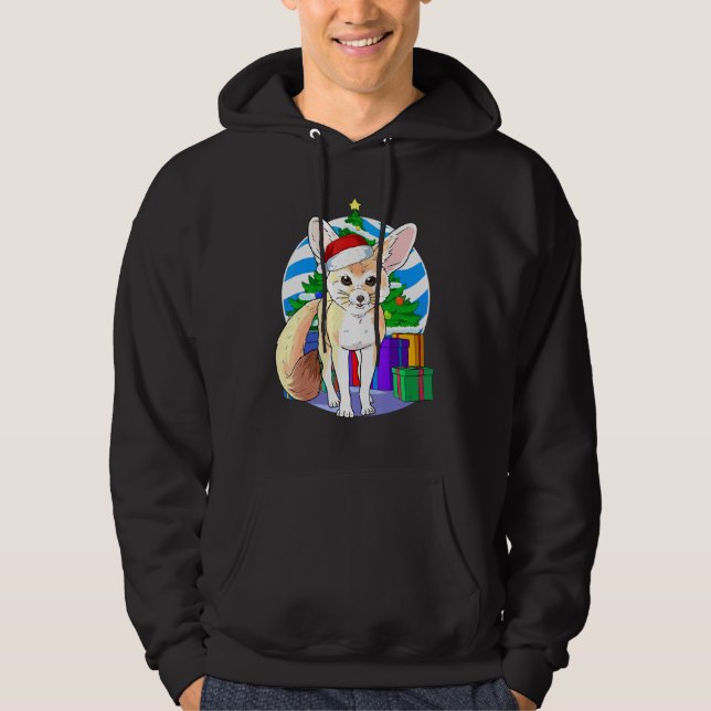 Cute Fennec Fox Santa Hat Christmas Tree Decor Hoodie (Front)