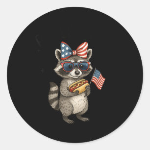 Cute Feral But Free Funny Racoon 4th Of July Patr Classic Round Sticker
