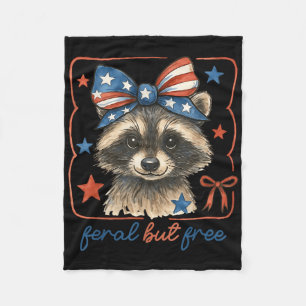 Cute Feral But Free Funny Racoon 4th Of July Patr Fleece Blanket