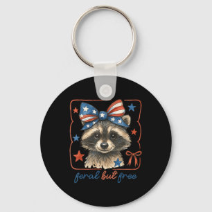 Cute Feral But Free Funny Racoon 4th Of July Patr Key Ring