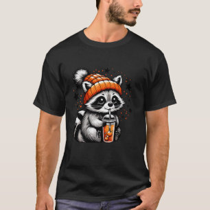 Cute Feral Racoon Drinking Pumpkin Spice Coffee H T-Shirt