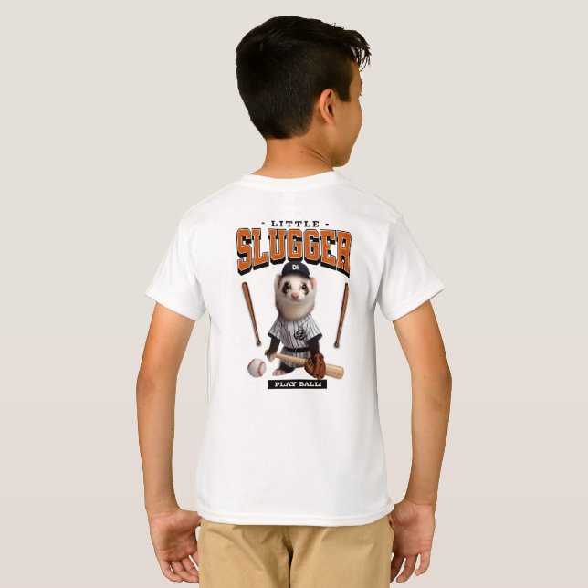 Cute Ferret Dressed as Basball Player T-Shirt (Back Full)