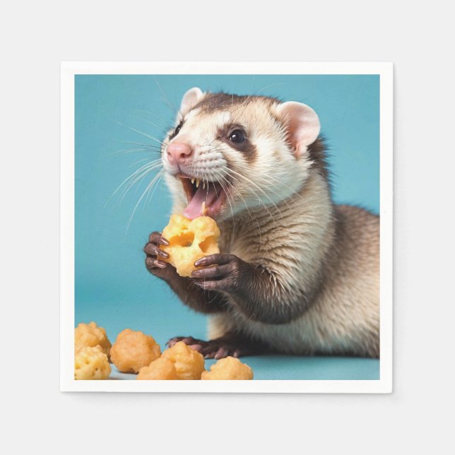 Cute Ferret Eating Cheese Puffs Napkin (Front)