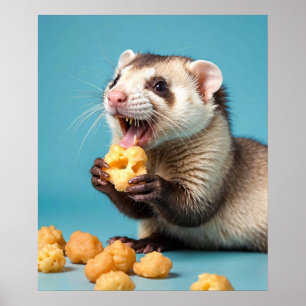 Cute Ferret Eating Cheese Puffs Poster