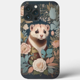 Cute Ferret Elegant Pastel Floral Garden iPhone 13 Pro Max Case