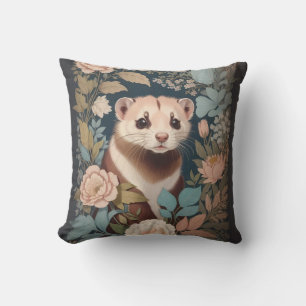 Cute Ferret Elegant Pastel Floral Garden  Cushion
