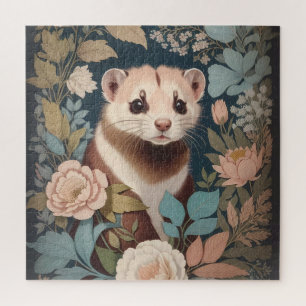 Cute Ferret Elegant Pastel Floral Garden  Jigsaw Puzzle