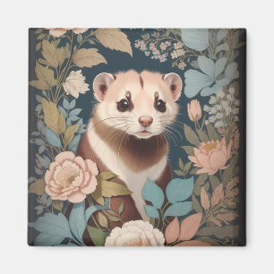 Cute Ferret Elegant Pastel Floral Garden  Magnet