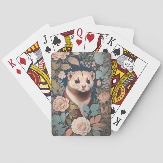 Cute Ferret Elegant Pastel Floral Garden  Playing Cards (Back)