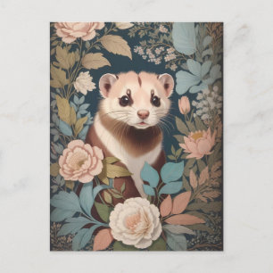 Cute Ferret Elegant Pastel Floral Garden  Postcard