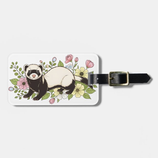 Cute Ferret in Spring Flowers Luggage Tag (Front Horizontal)