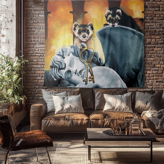 Cute Ferret Keys Cherub Tapestry (Creator Uploaded)