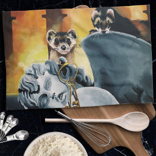 Cute Ferret Keys Cherub Tea Towel