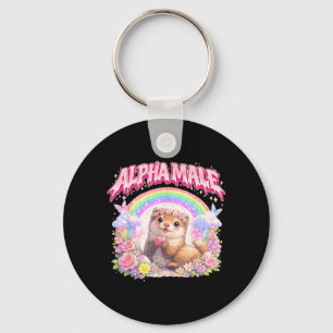Cute Ferret Rainbow Floral Funny for Men Women Kid Key Ring