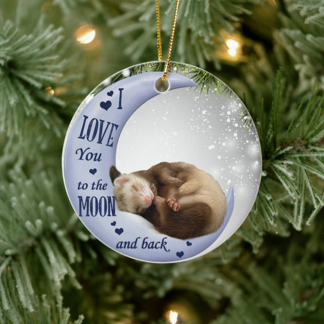  Cute Ferret Sleeping Love To Moon Back animal Ceramic Tree Decoration (Tree)