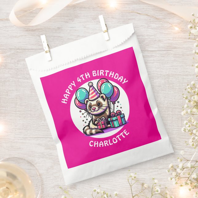 Cute Ferret Themed Girl's Birthday Personalised Favour Bags (Clipped)
