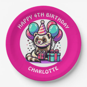 Cute Ferret Themed Girl's Birthday Personalised Paper Plate
