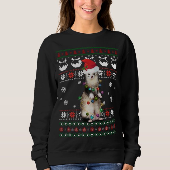 Cute Ferret Ugly Sweater Christmas Light Pajama Gi (Front)
