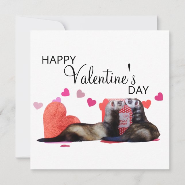 Cute Ferret Valentine's Day Heart Love Holiday Card (Front)