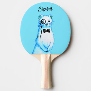 Cute Ferret Watercolor Funny Animal Name Ping Pong Paddle