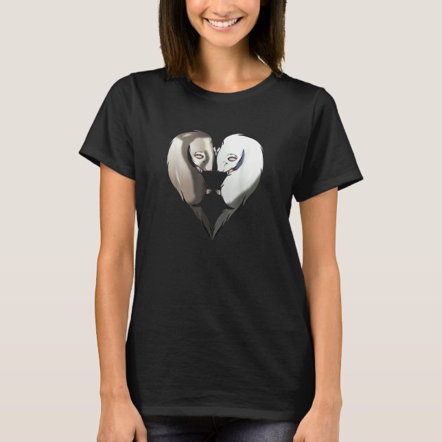 Cute Ferrets Couple Heart Animal T-Shirt (Front)