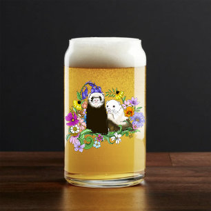Cute Ferrets Floral Can Glass