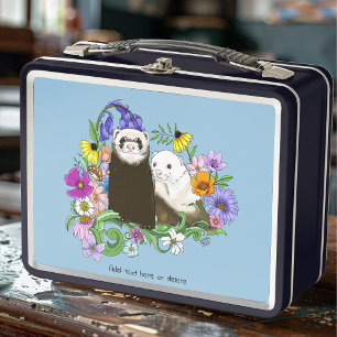 Cute Ferrets Floral Metal Lunch Box