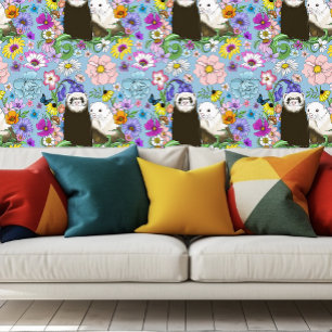 Cute Ferrets Floral Wallpaper