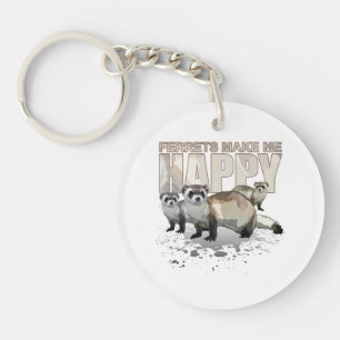 Cute Ferrets Make Me Happy Colourful Pet Lover Key Ring