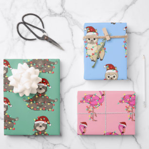 Cute Festive Animals Christmas Wrapping Paper Sheet