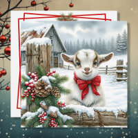 Cute Festive Baby Goat on the Farm Christmas