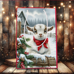 Cute Festive Baby Goat on the Farm Christmas Medium Gift Bag