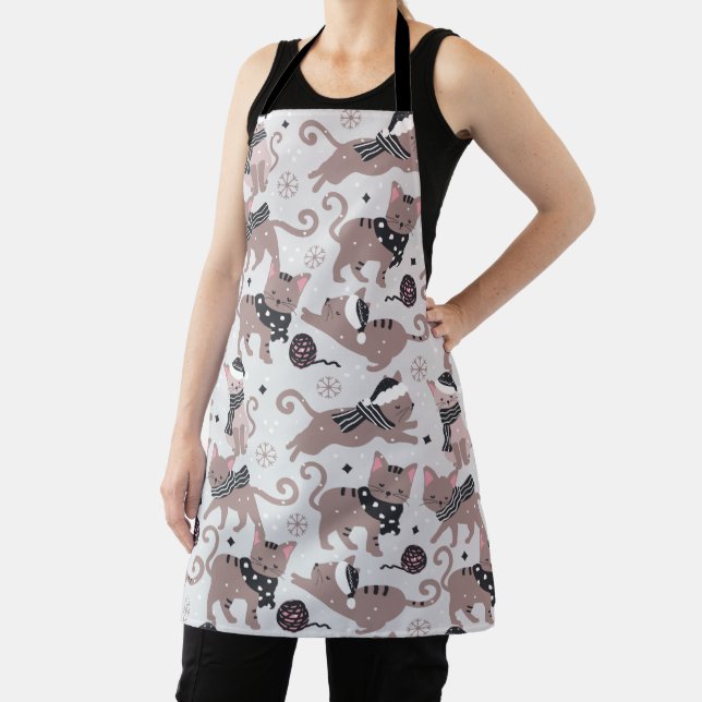 Cute Festive Cat Christmas Pattern Kitchen Apron (Insitu)