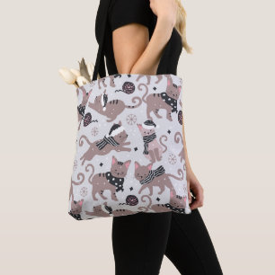 Cute Festive Cat Christmas Pattern Tote Bag