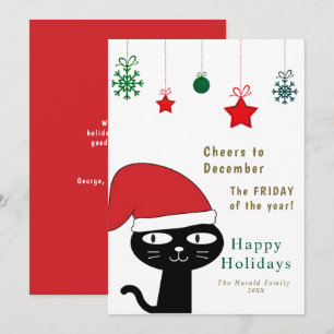 Cute Festive Cat with a Red Santa Hat Modern  Holiday Card