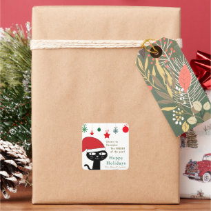 Cute Festive Cat with a Red Santa Hat Modern Square Sticker