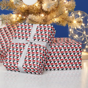 Cute Festive Cat with a Red Santa Hat Modern Wrapping Paper