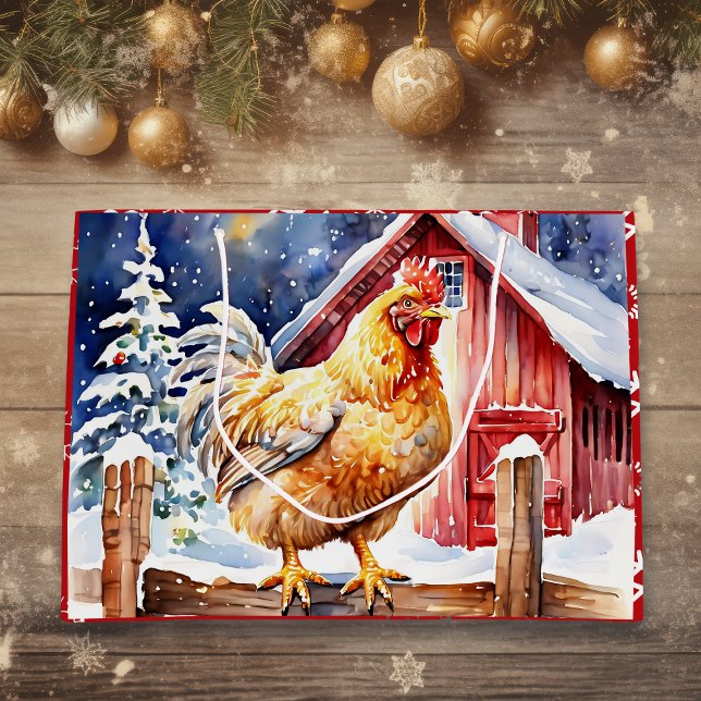 Cute Festive Chicken Christmas  Large Gift Bag (Creator Uploaded)