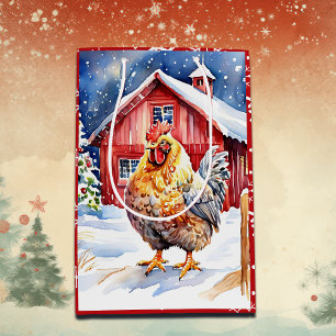 Cute Festive Chicken Christmas  Medium Gift Bag