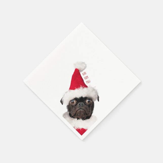 Cute Festive Christmas Black Pug Puppy Santa Napkin (Corner)
