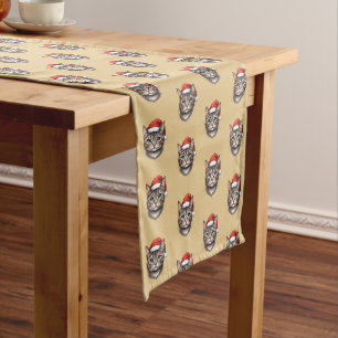 Cute Festive Christmas Cat with Santa Hat Short Table Runner